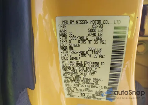 2003 Nissan Xterra Se из США, поврежденный, VIN 5N1ED28TX3C695218